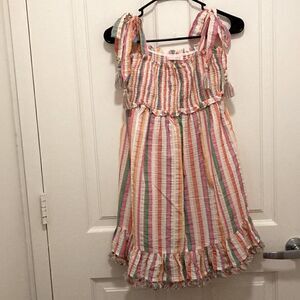 Zimmermann Girls Stripped Cotton Dress with Shoulder Tie & Pom Pom Trim. Size 10
